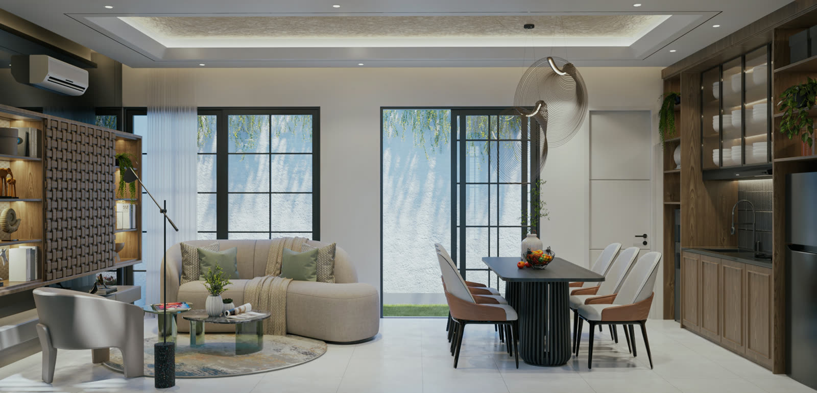 Modern living and dining room interior
